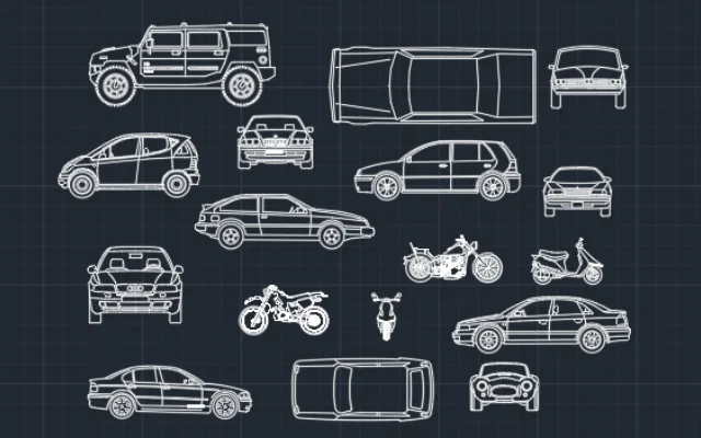 BLOQUES DE MOTOS Y AUTOS PARA DISEÑAR EN AUTOCAD - Imagen destacada