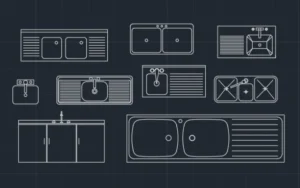 Bloques de bachas y mesada de cocina para AutoCAD