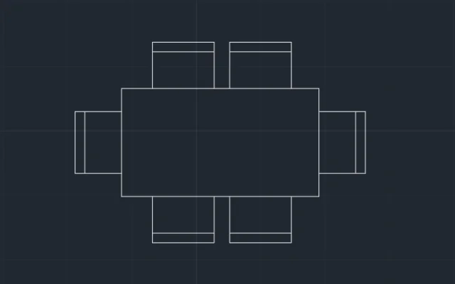 Imagen de bloque de mesa rectangular y seis sillas