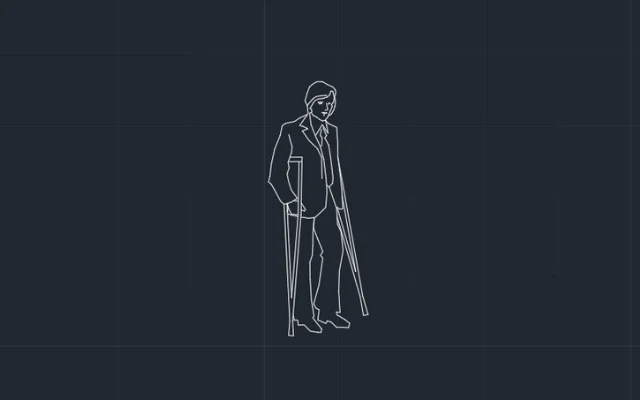 Imagen de bloque de AutoCAD de persona con muletas
