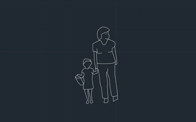 Imagen de bloque de AutoCAD de una mamá y su hija
