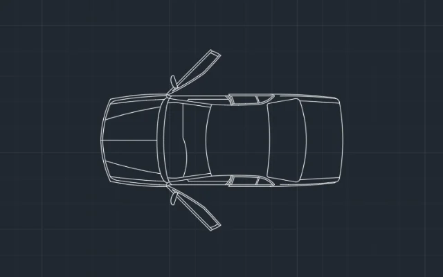 Imagen de bloque de auto visto en planta y con dos puertas abiertas