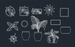 Bloques de macetas con y sin plantas para AutoCAD
