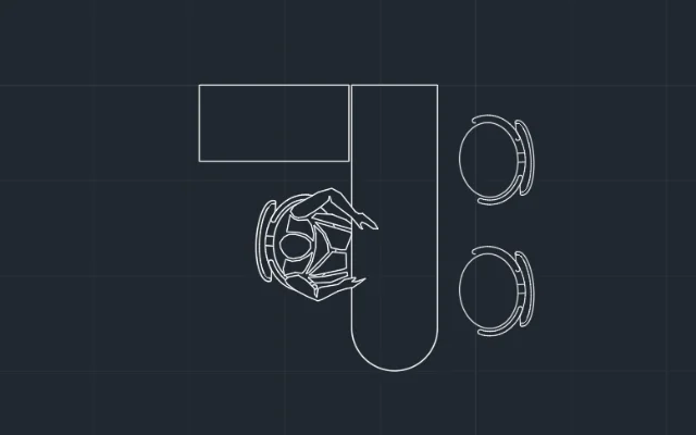 Imagen de bloque de escritorio, una persona sentada y sillas