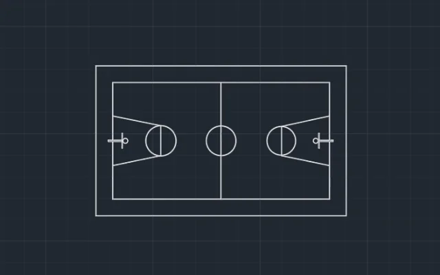 Imagen de bloque de cancha de básquet vista en planta para AutoCAD