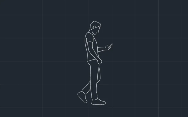 Imagen de bloque de persona caminando y usando un celular