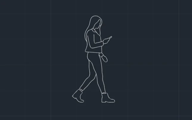 Imagen de bloque de AutoCAD de persona caminando mientras usa el celular