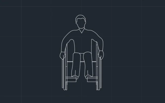 Imagen de bloque de persona sentada en silla de ruedas vista frontal