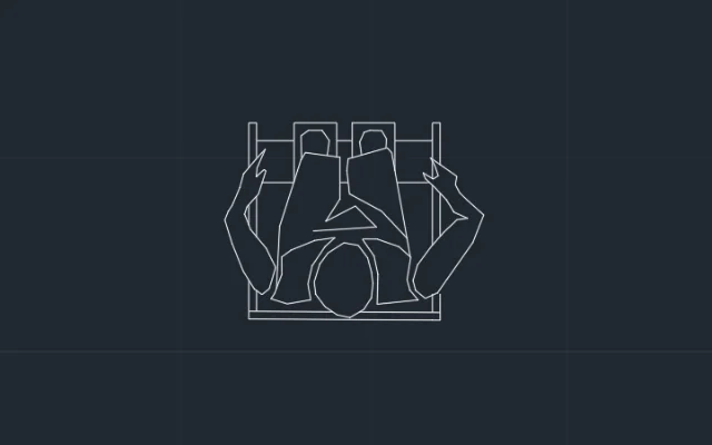 Imagen de bloque de persona sentada en silla de ruedas vista en planta