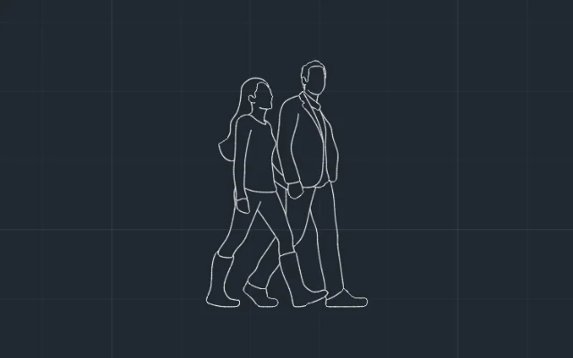 Imagen de bloque de 2 personas caminando vistas de costado